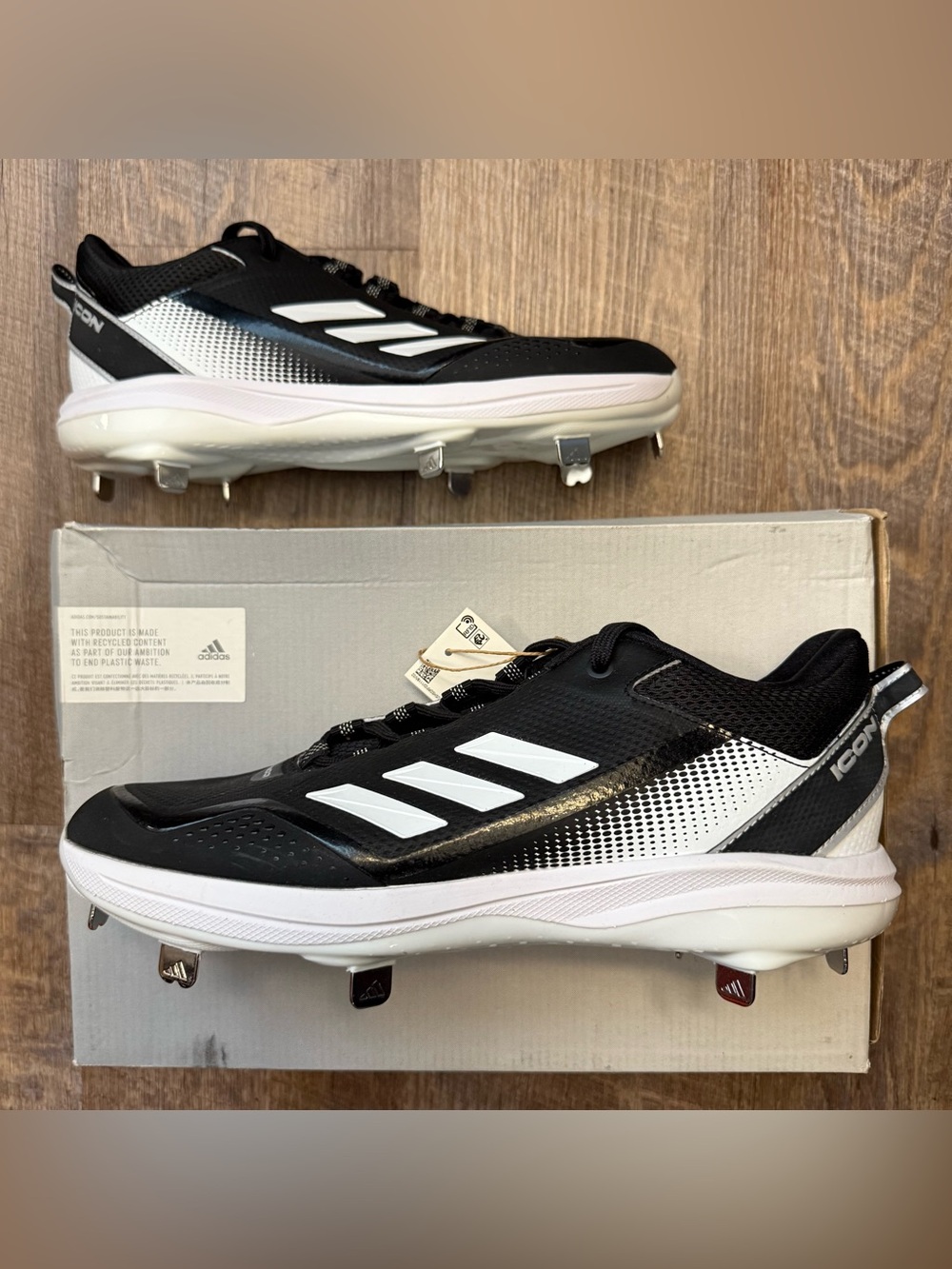 Adidas Icon 7 Adizero Black White Men’s Size 9.5 Baseball Cleats Sneakers Shoes
